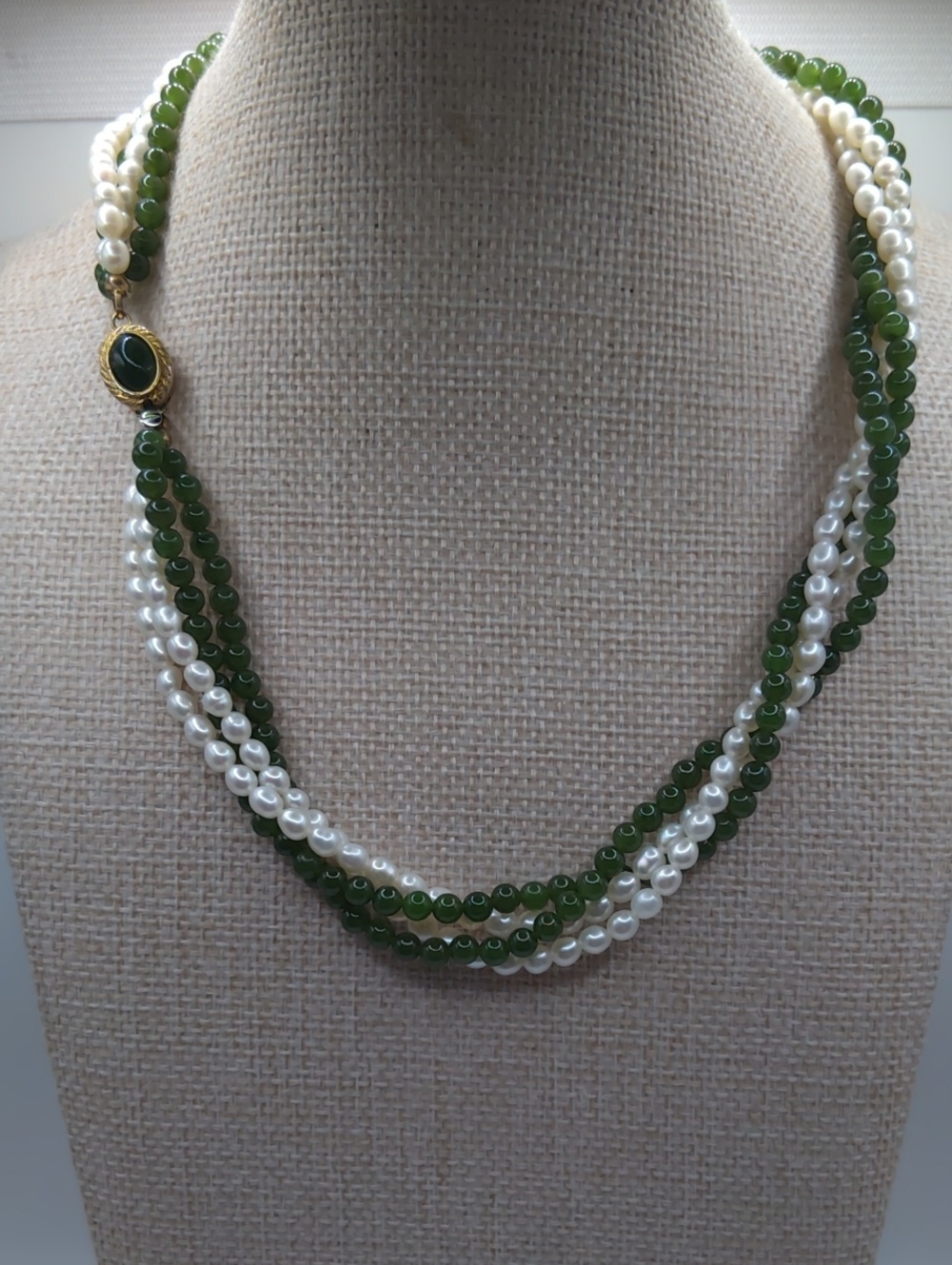 Freshwater Pearl And Green Tourmaline Multistrand Necklace - Picture 4 of 6